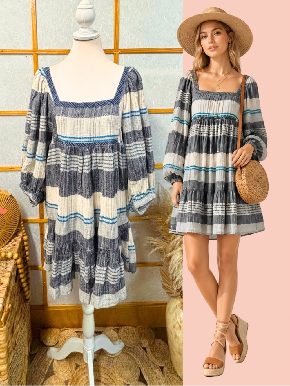 Free People All lined up Dress NWT- Large- Square Neck Dress